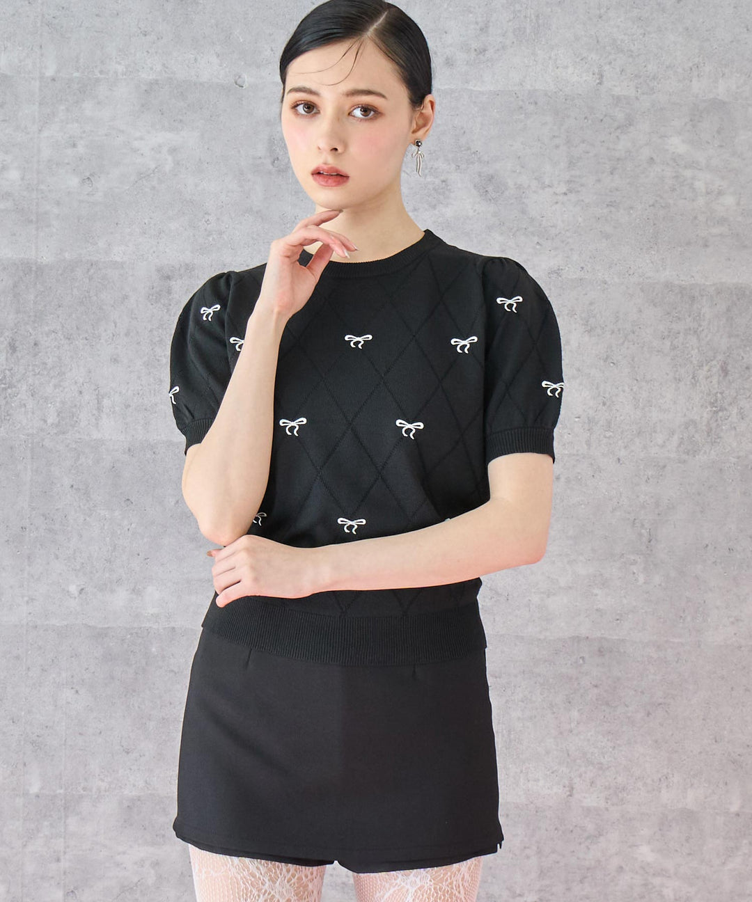 ミニリボン 刺繡 ニット トップス 793-9221