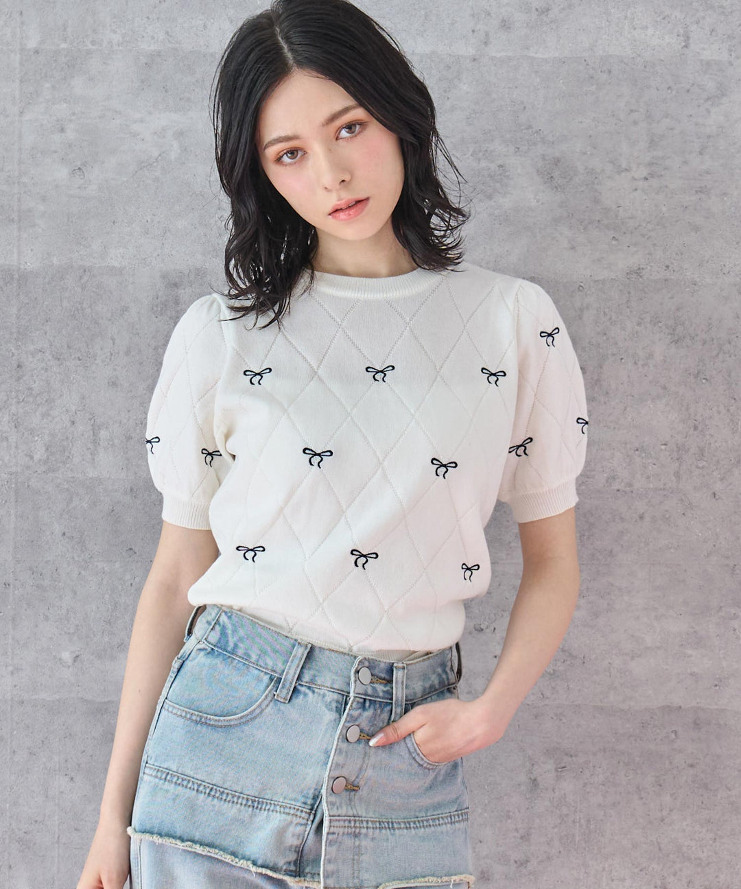ミニリボン 刺繡 ニット トップス 793-9221