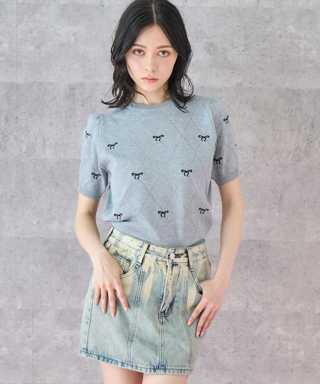 ミニリボン 刺繡 ニット トップス 793-9221