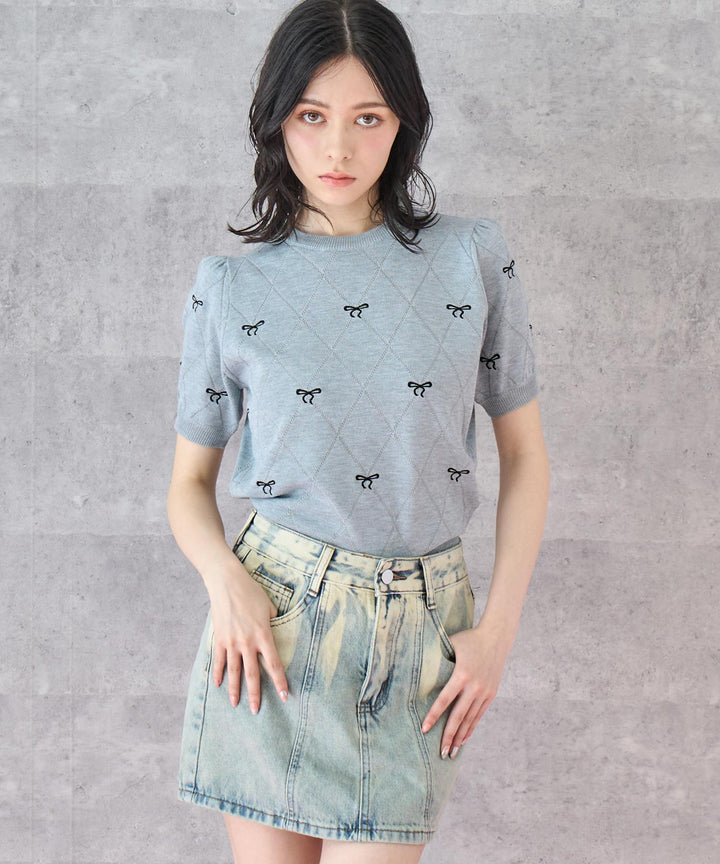 ミニリボン 刺繡 ニット トップス 793-9221