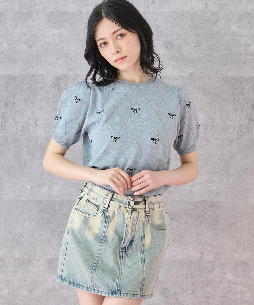ミニリボン 刺繡 ニット トップス 793-9221