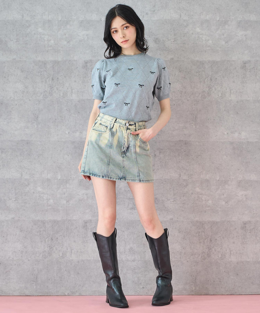 ミニリボン 刺繡 ニット トップス 793-9221