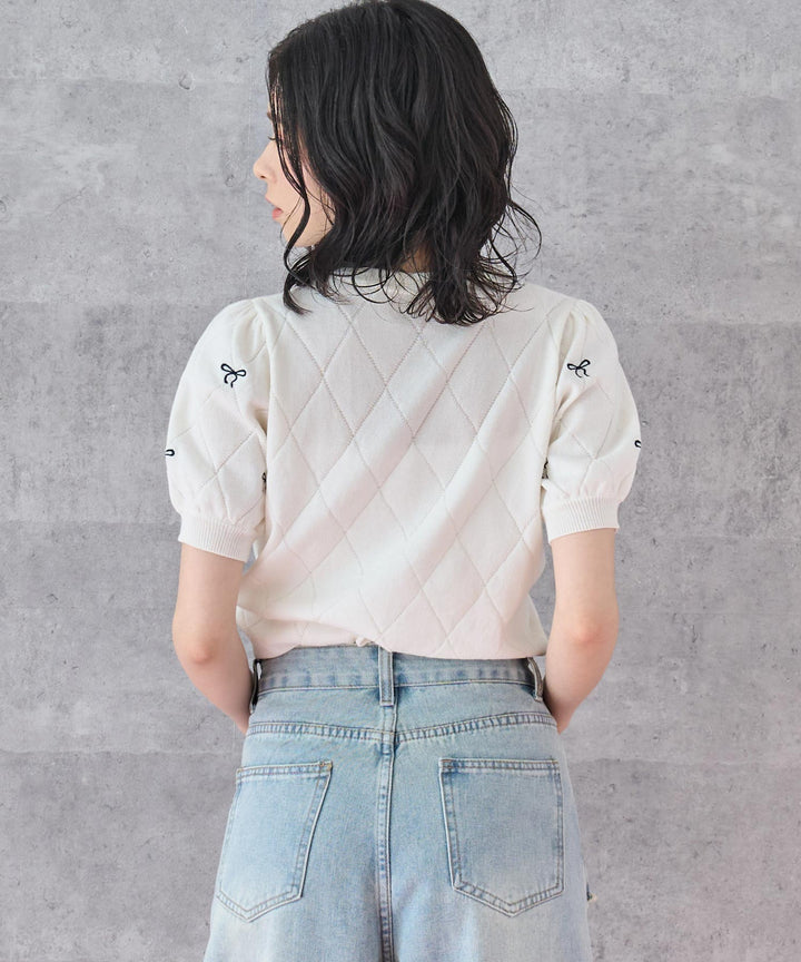 ミニリボン 刺繡 ニット トップス 793-9221