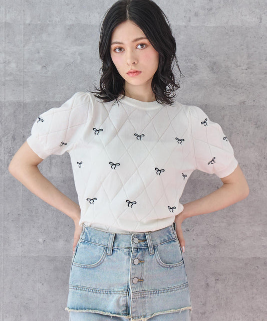 ミニリボン 刺繡 ニット トップス 793-9221