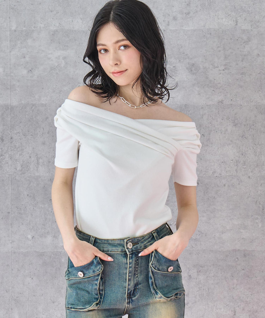 スムース 天竺 オフショル Tシャツ トップス 793-9224