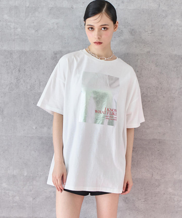 メタリック 箔 プリント × カラー ロゴ オーバー サイズ Tシャツ 793-9227
