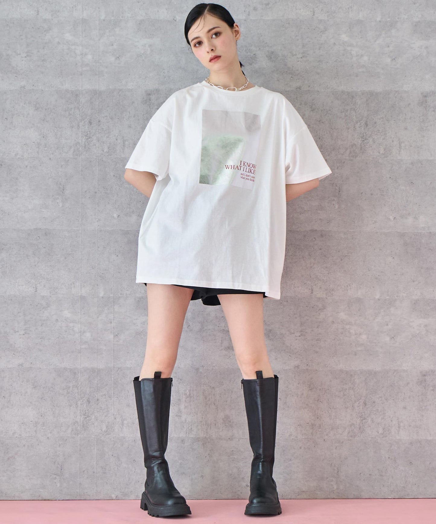 メタリック 箔 プリント × カラー ロゴ オーバー サイズ Tシャツ 793-9227