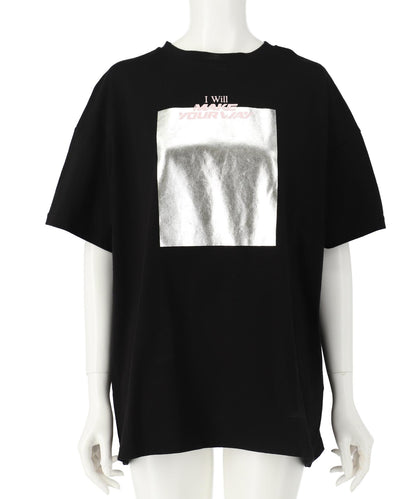 メタリック 箔 プリント × カラー ロゴ オーバー サイズ Tシャツ 793-9227