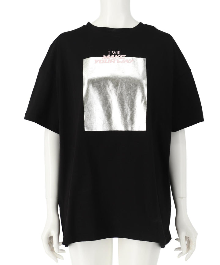 メタリック 箔 プリント × カラー ロゴ オーバー サイズ Tシャツ 793-9227