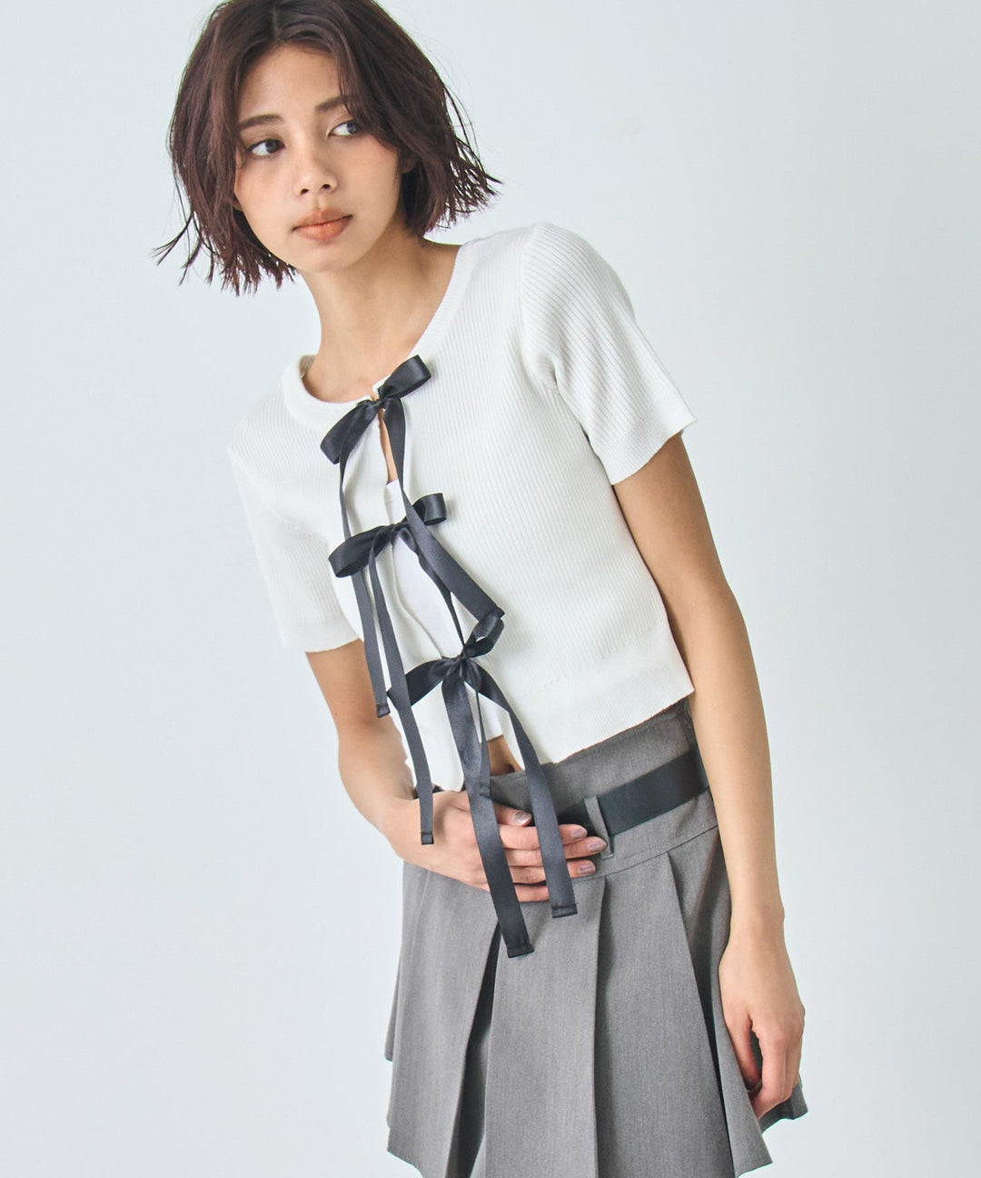 2WAY リボン リブ Tシャツ トップス 793-9239