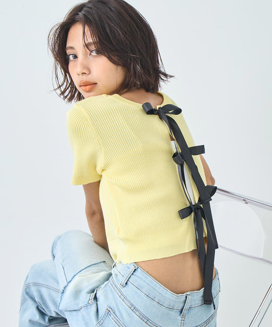 2WAY リボン リブ Tシャツ トップス 793-9239