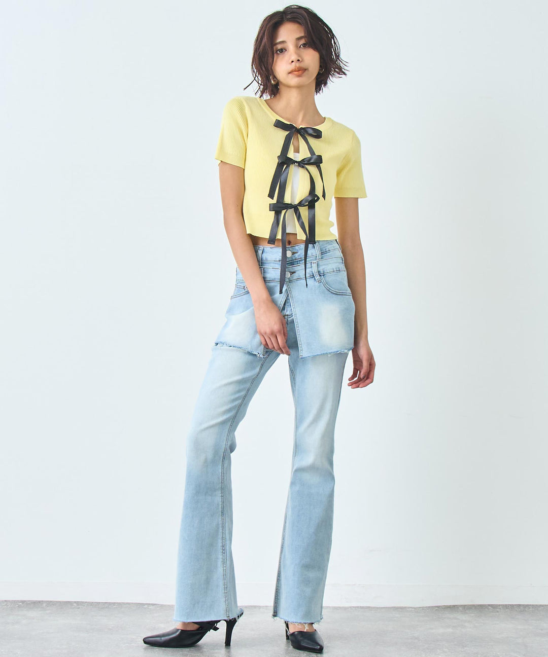 2WAY リボン リブ Tシャツ トップス 793-9239