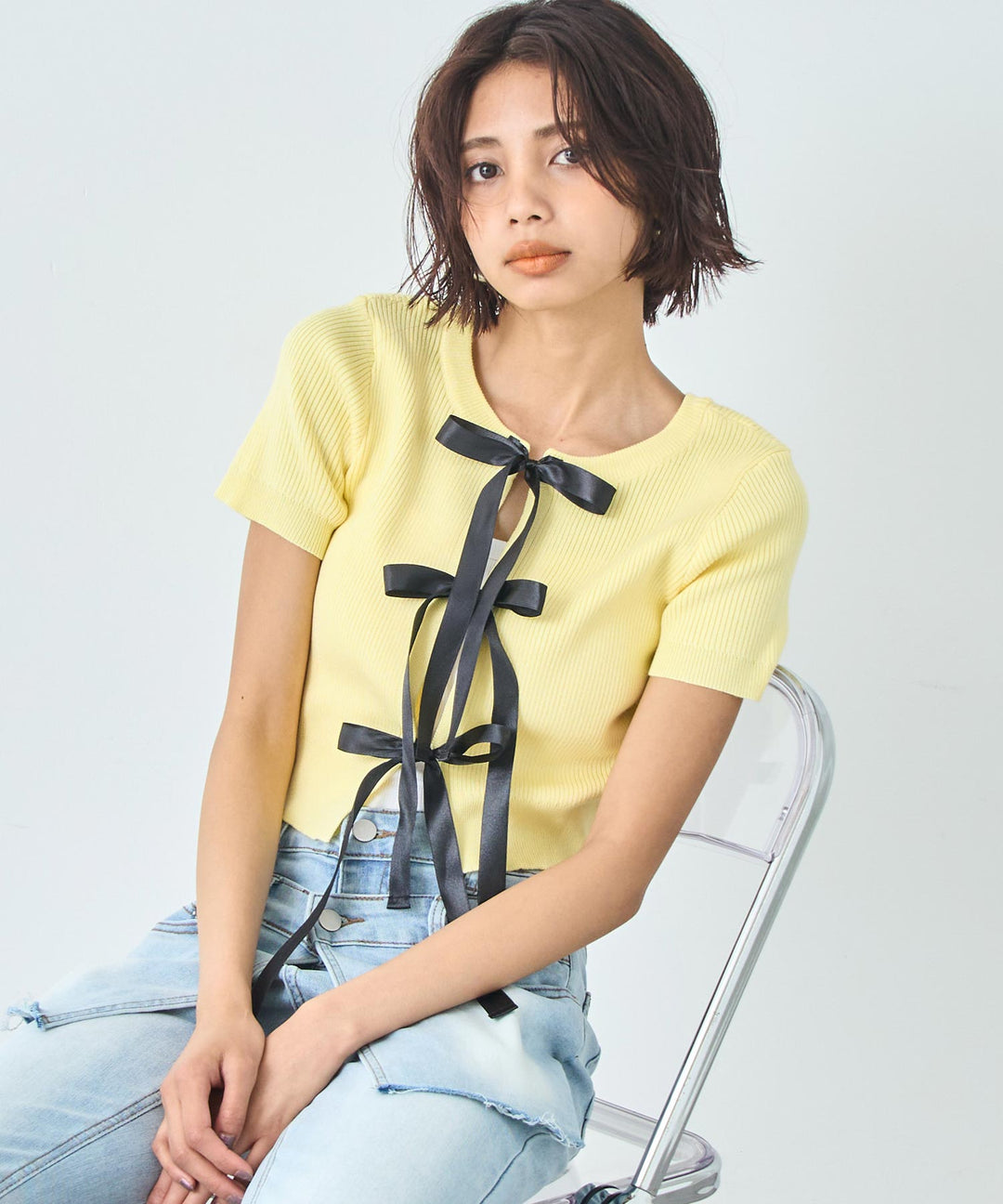 2WAY リボン リブ Tシャツ トップス 793-9239