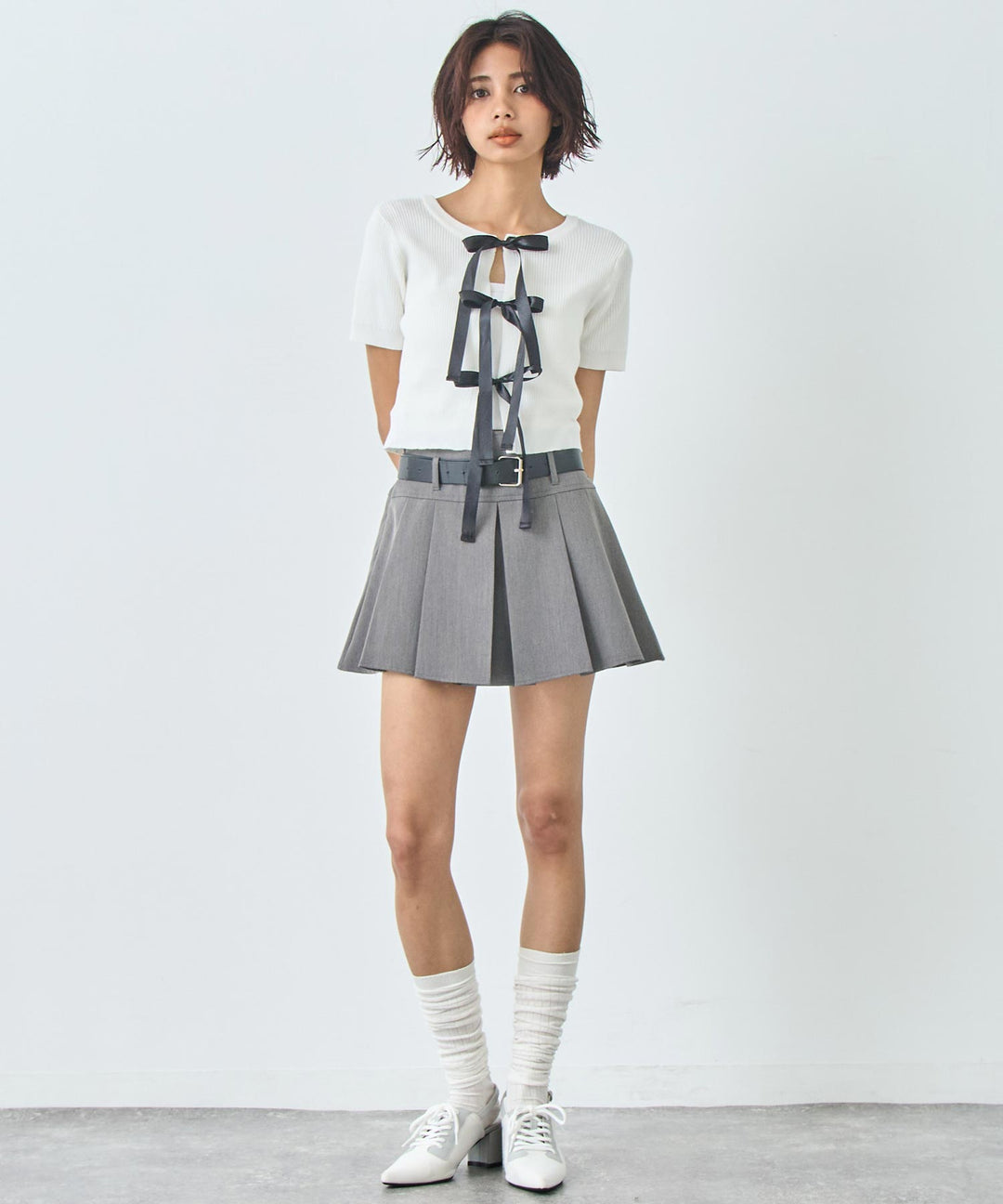 2WAY リボン リブ Tシャツ トップス 793-9239