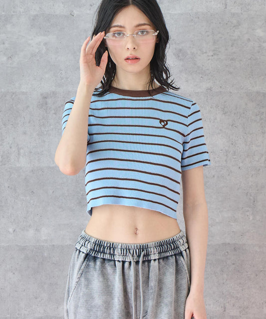 ミックスボーダー クロップド Tシャツ トップス 793-9240