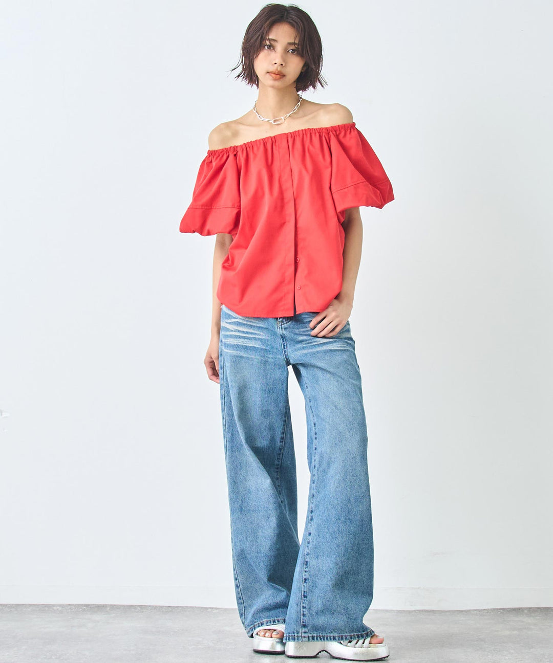 ボリューム袖 オフショル ブラウス トップス 793-9243