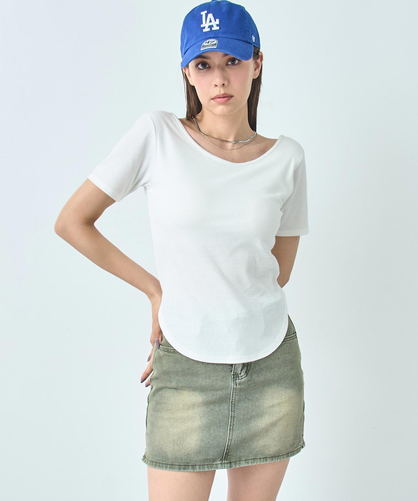 カップ付き バックオープン 半袖 Tシャツ トップス 793-9255