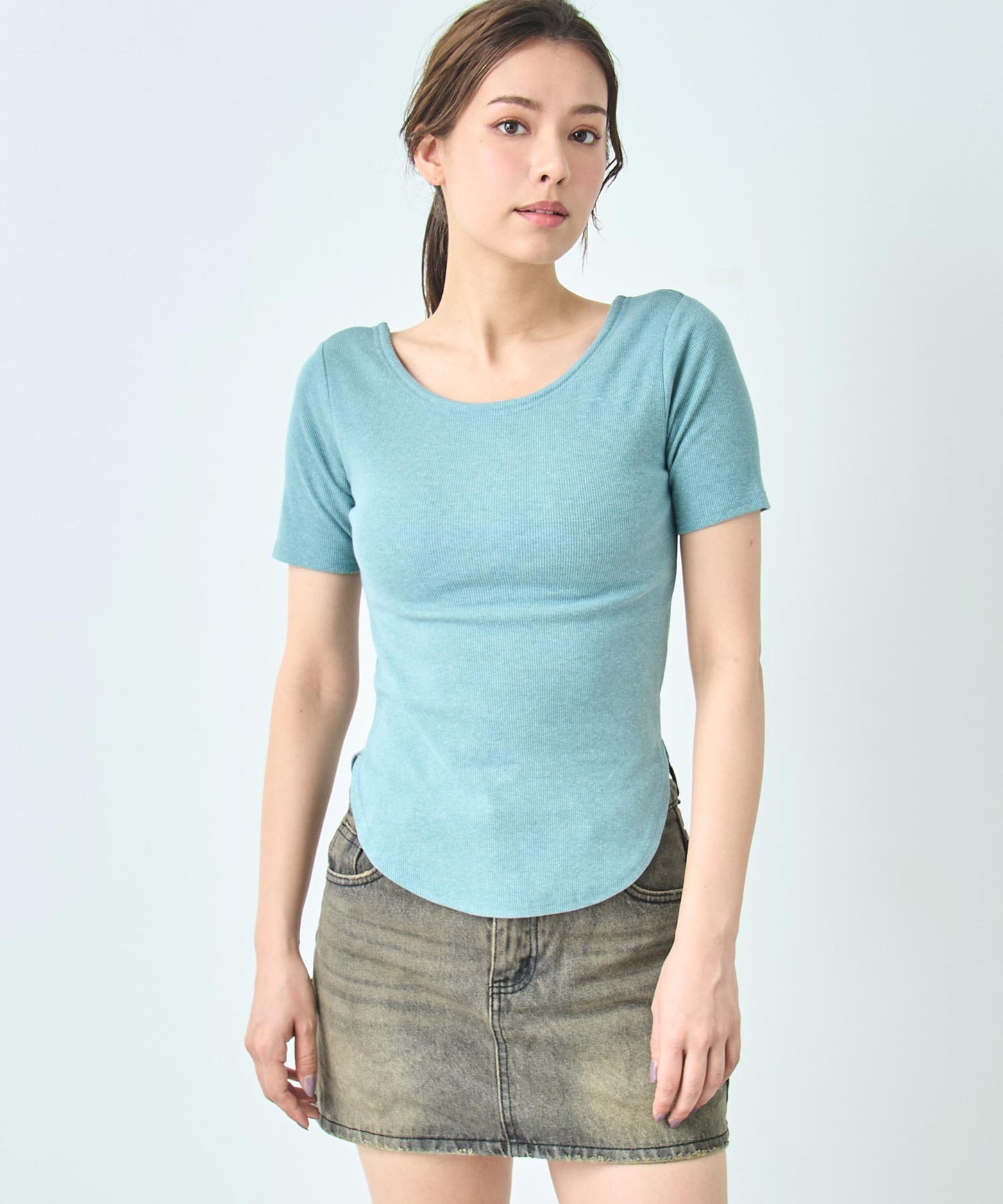 カップ付き バックオープン 半袖 Tシャツ トップス 793-9255