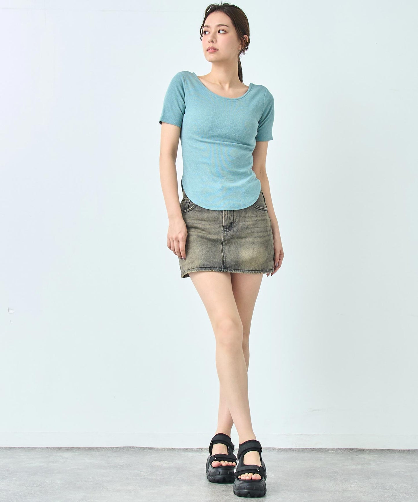 カップ付き バックオープン 半袖 Tシャツ トップス 793-9255