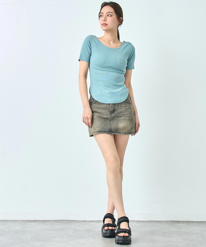 カップ付き バックオープン 半袖 Tシャツ トップス 793-9255