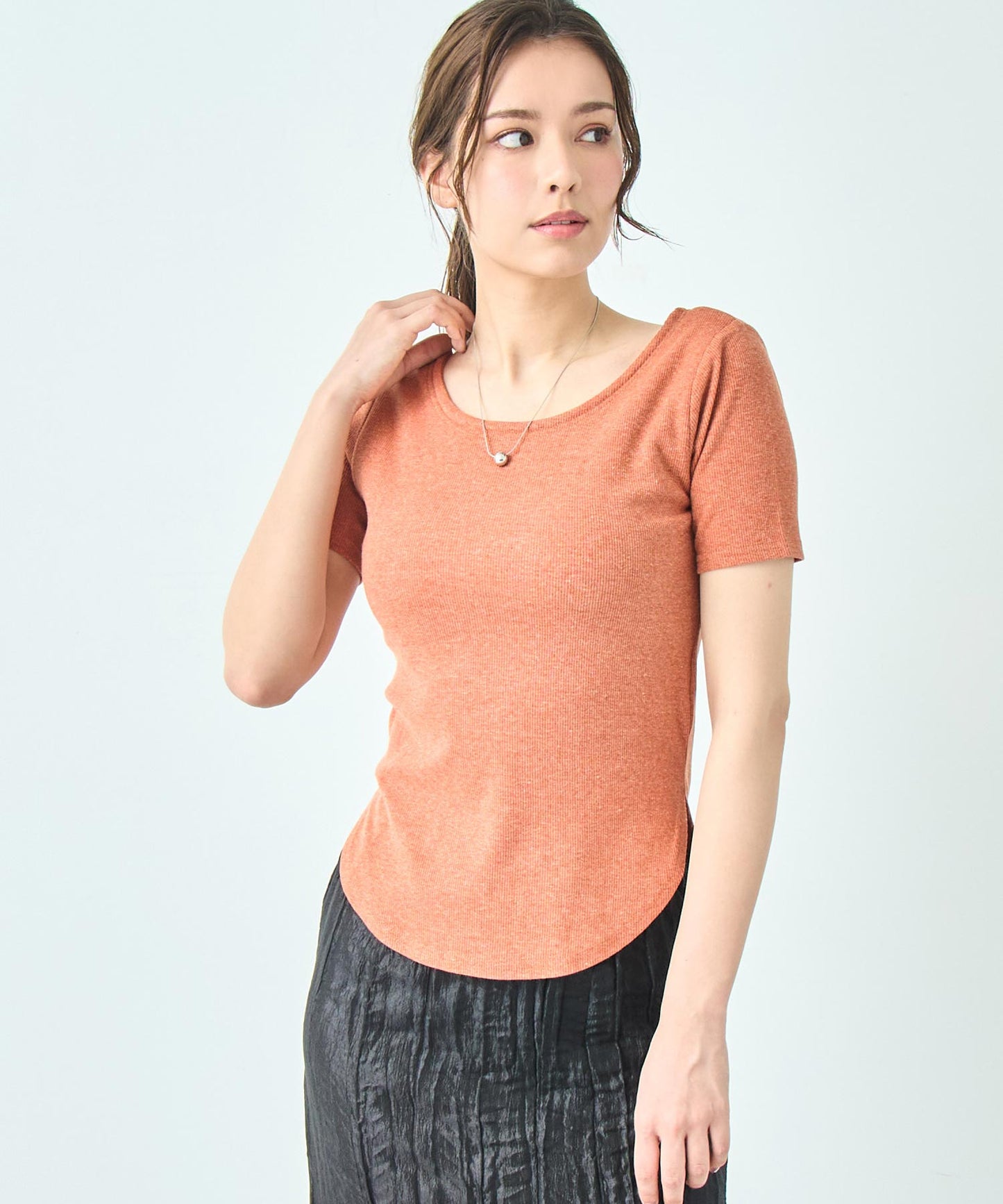 カップ付き バックオープン 半袖 Tシャツ トップス 793-9255