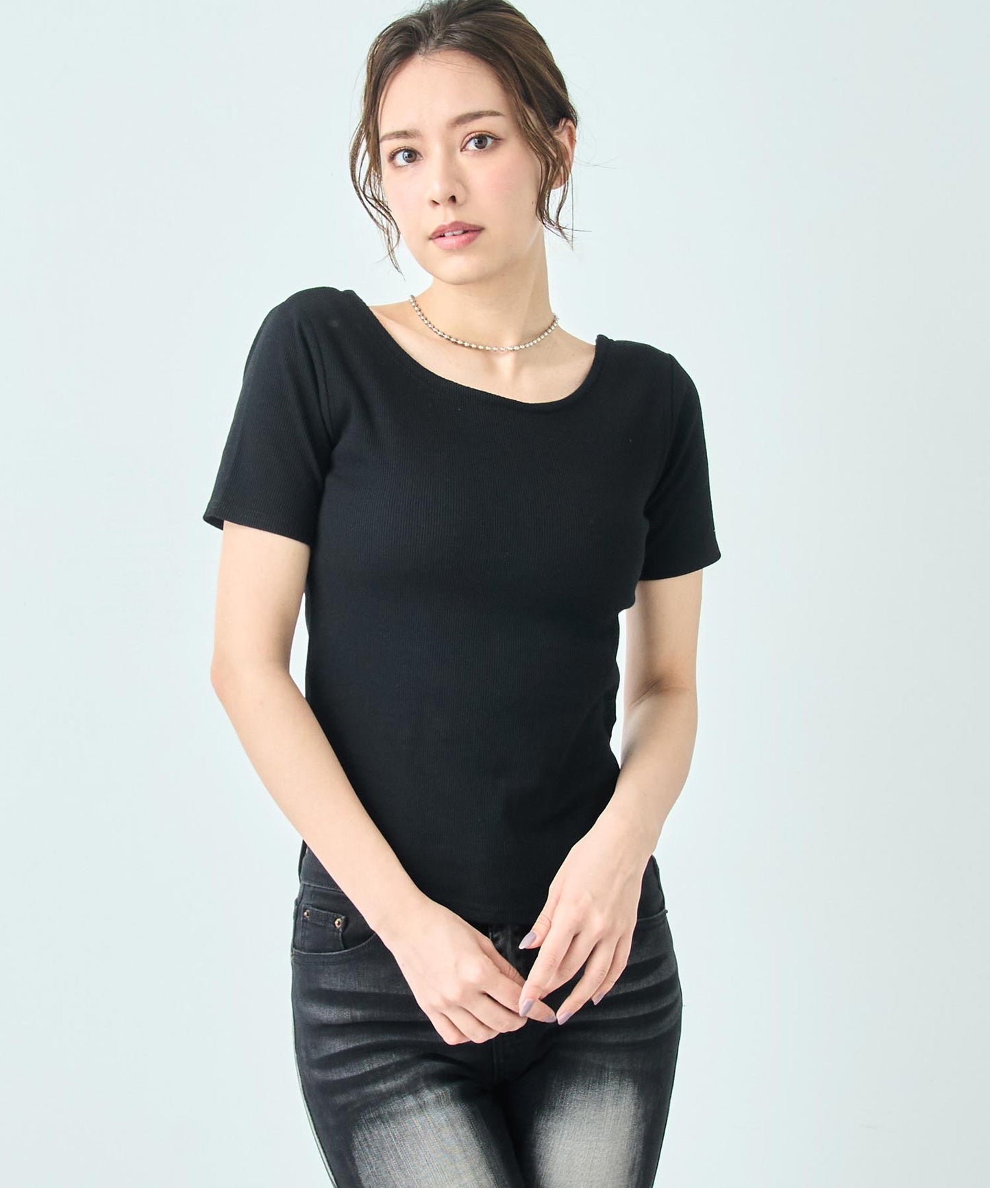 カップ付き バックオープン 半袖 Tシャツ トップス 793-9255