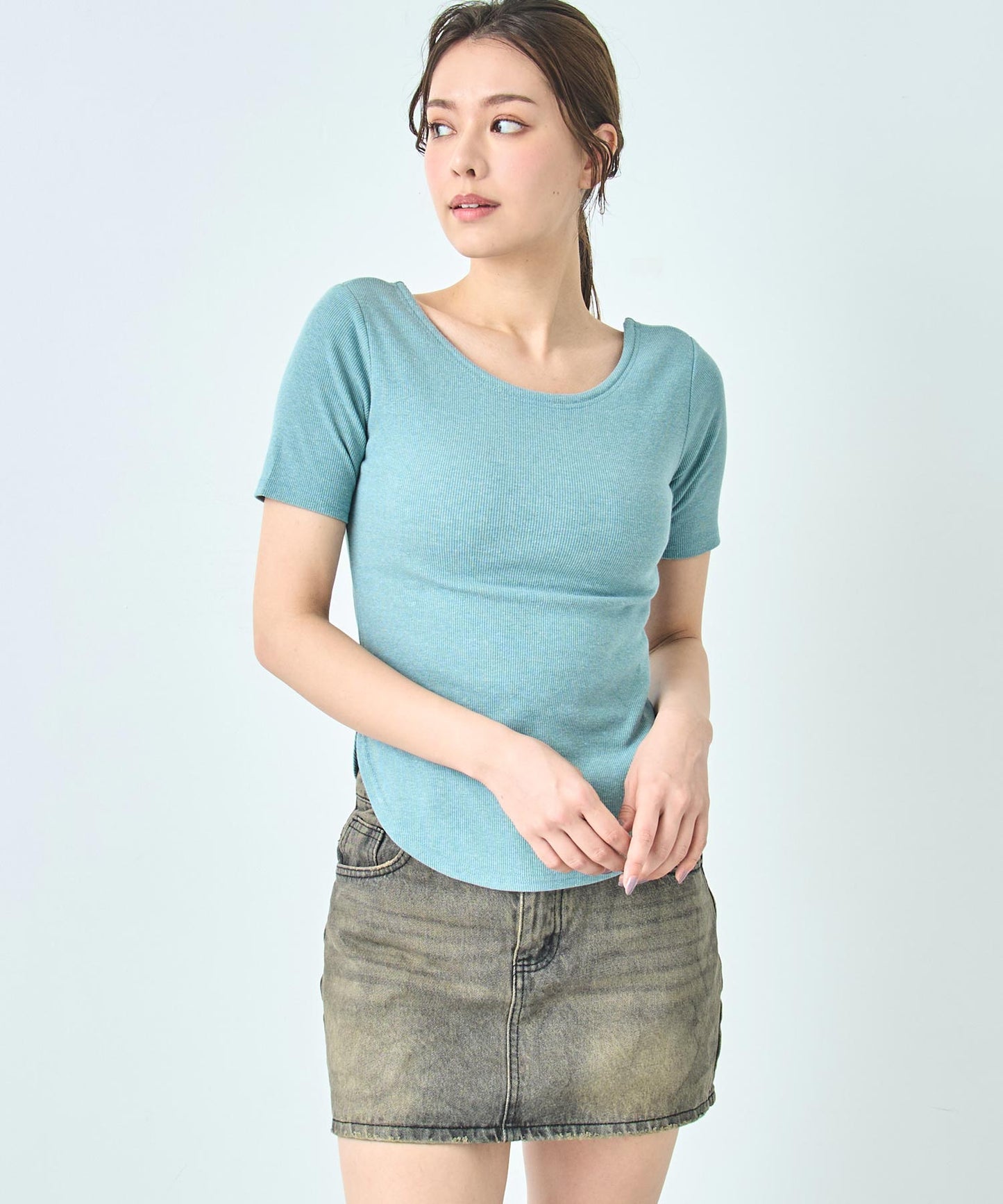 カップ付き バックオープン 半袖 Tシャツ トップス 793-9255