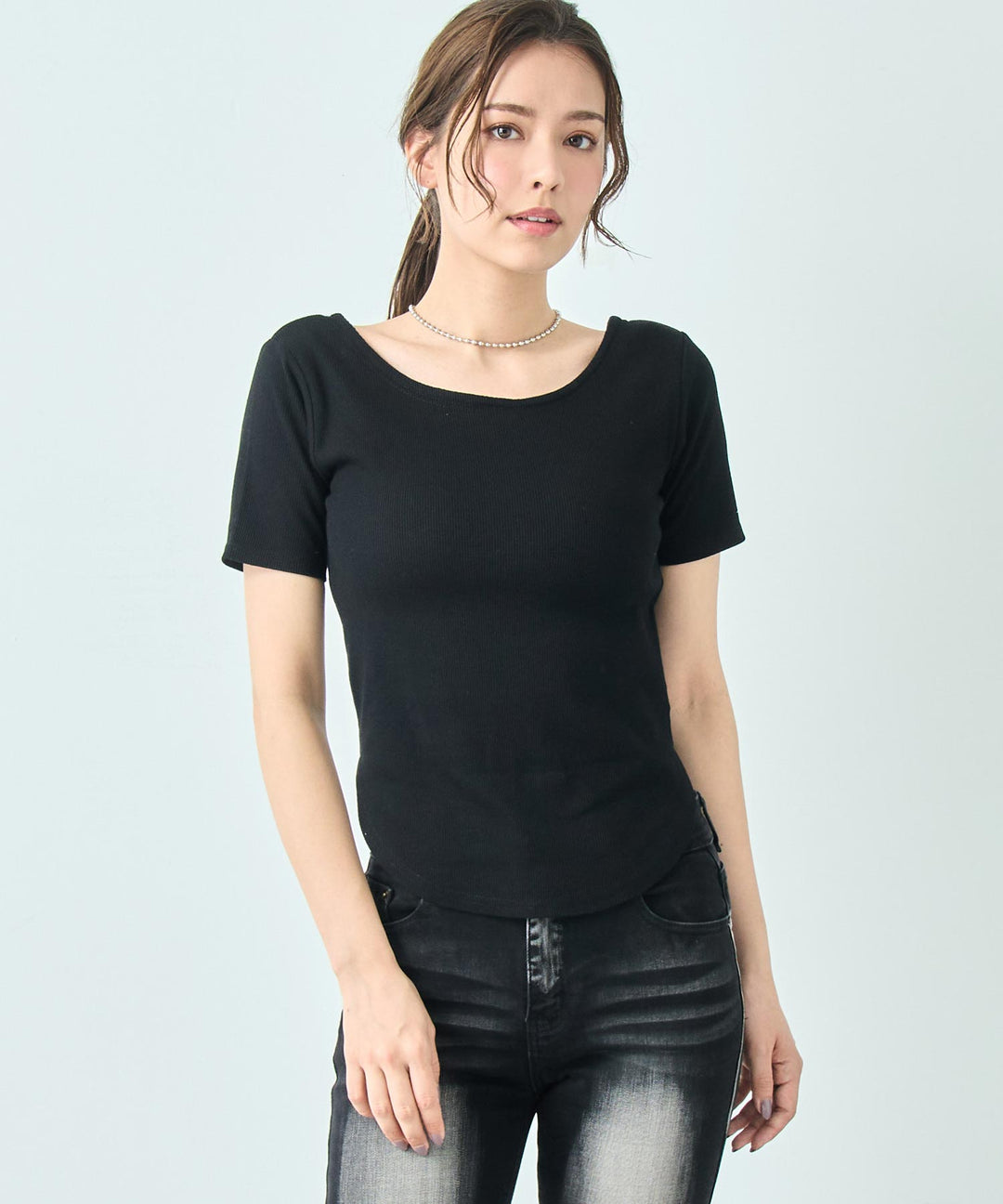カップ付き バックオープン 半袖 Tシャツ トップス 793-9255