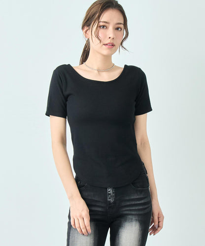 カップ付き バックオープン 半袖 Tシャツ トップス 793-9255