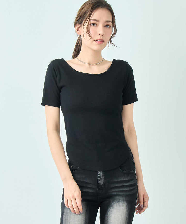 カップ付き バックオープン 半袖 Tシャツ トップス 793-9255