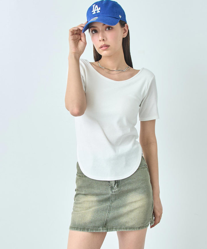 カップ付き バックオープン 半袖 Tシャツ トップス 793-9255