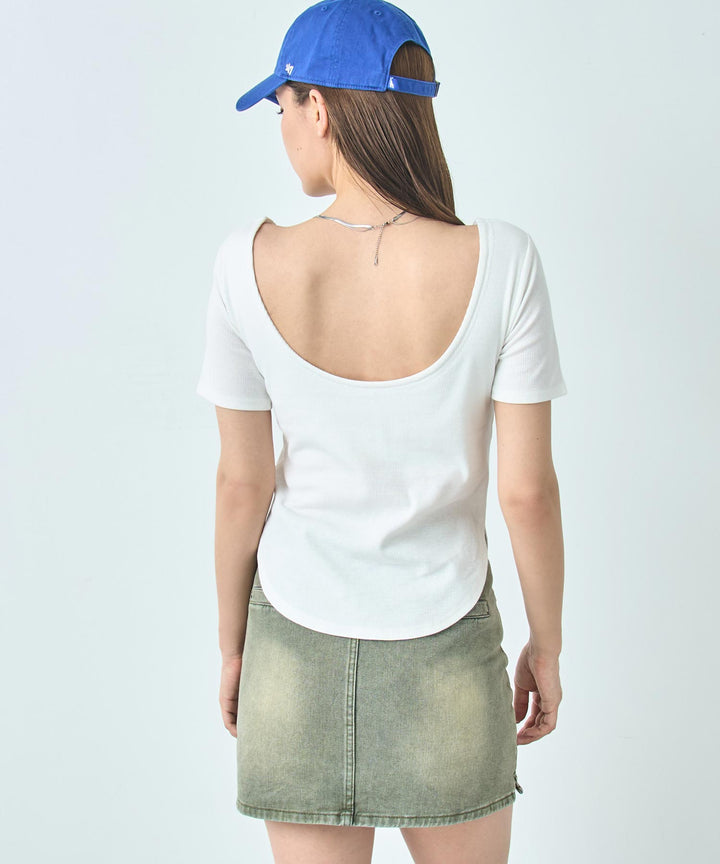 カップ付き バックオープン 半袖 Tシャツ トップス 793-9255