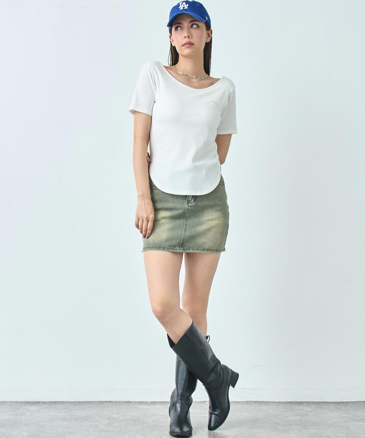 カップ付き バックオープン 半袖 Tシャツ トップス 793-9255