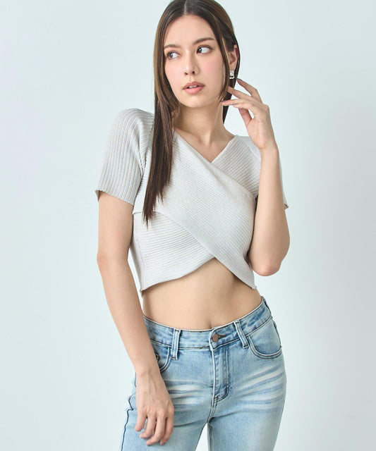 ラメ クロップド ２WAY クロス デザイン ニット トップス 793-9268