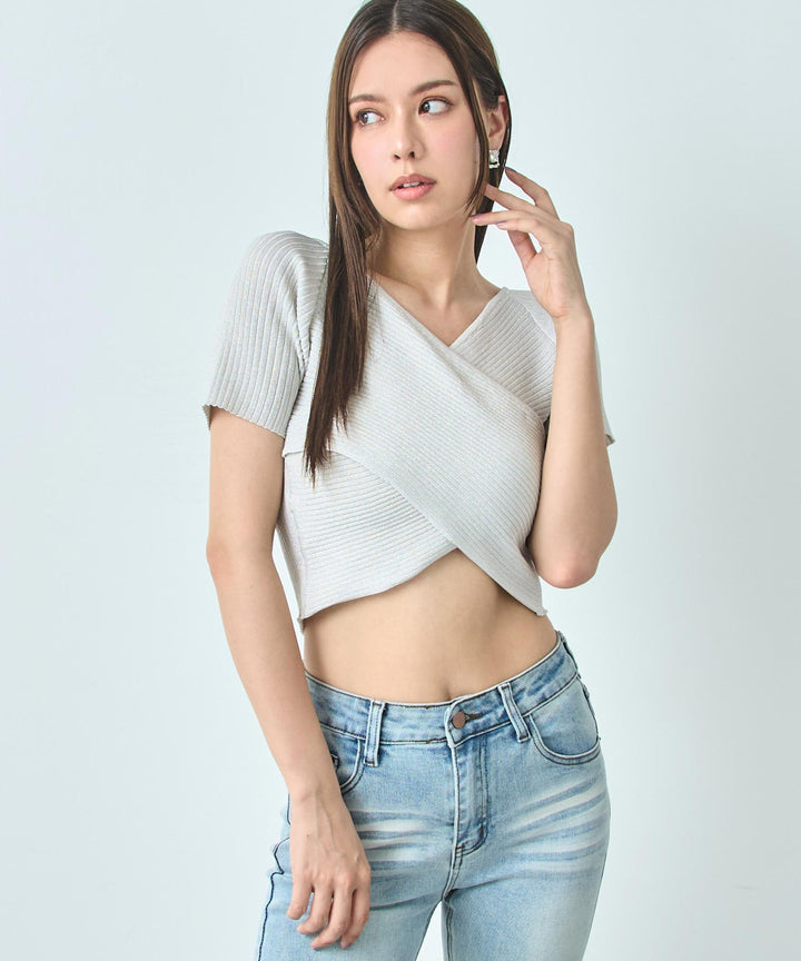 ラメ クロップド ２WAY クロス デザイン ニット トップス 793-9268