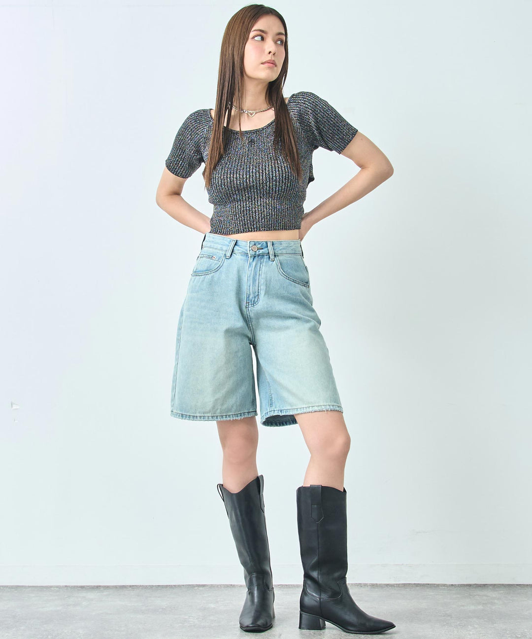 ラメ クロップド ２WAY クロス デザイン ニット トップス 793-9268