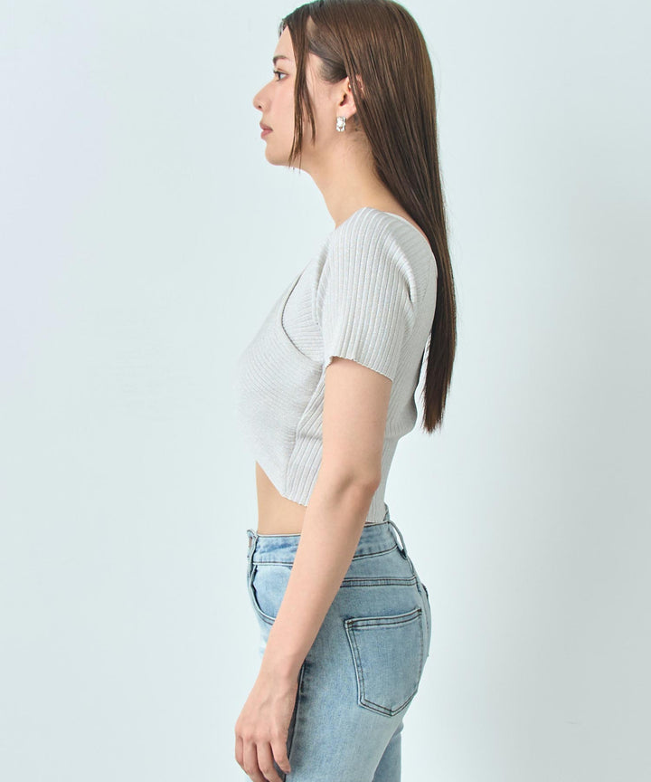 ラメ クロップド ２WAY クロス デザイン ニット トップス 793-9268