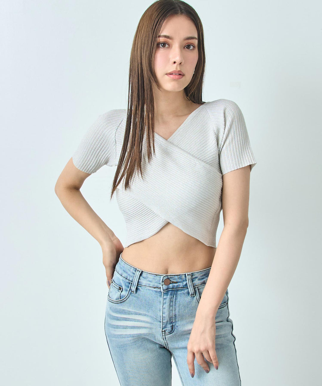 ラメ クロップド ２WAY クロス デザイン ニット トップス 793-9268