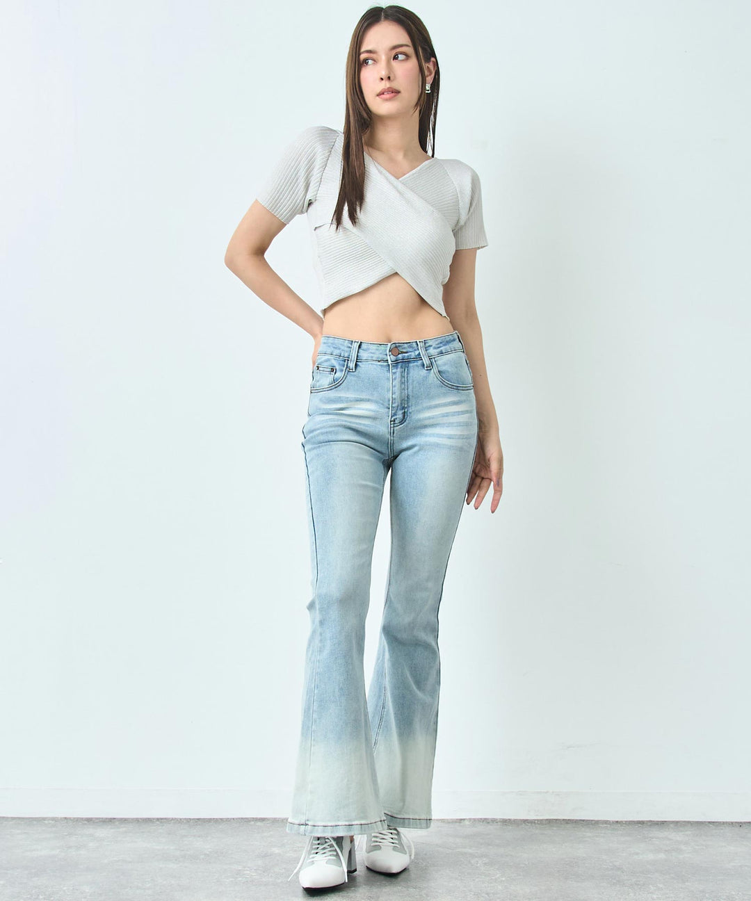 ラメ クロップド ２WAY クロス デザイン ニット トップス 793-9268
