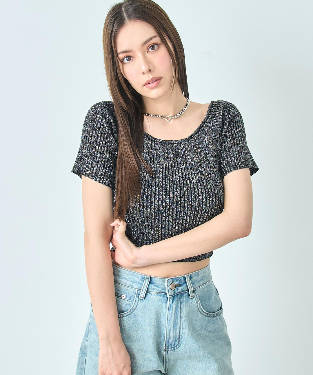 ラメ クロップド ２WAY クロス デザイン ニット トップス 793-9268