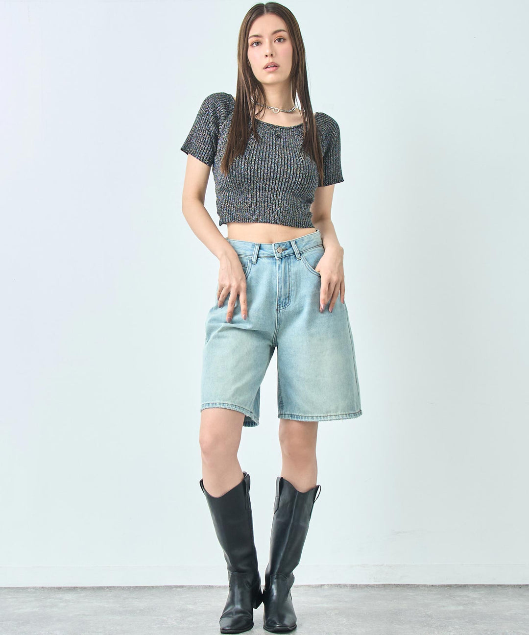 ラメ クロップド ２WAY クロス デザイン ニット トップス 793-9268