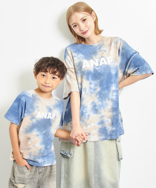 ミニ 裏毛 マーブル タイダイ柄 ロゴ Tシャツ 【親子お揃い】  793-9299