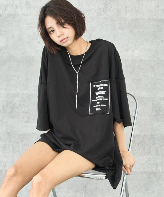 ミニ裏毛 ポケット デザイン ロゴ ビッグ Tシャツ 793-9300