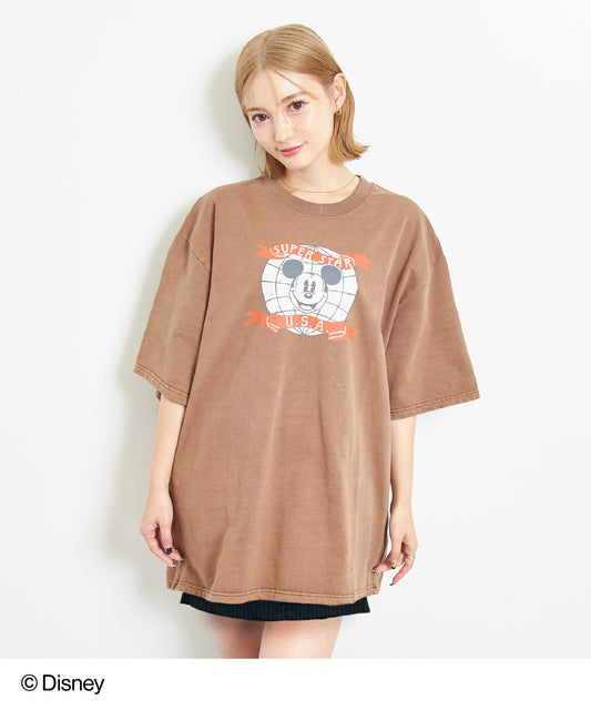 【Disney】＜Mickey＞ ANAP ユーズド加工 ミニ裏毛 ビッグ Tシャツ 793-9310