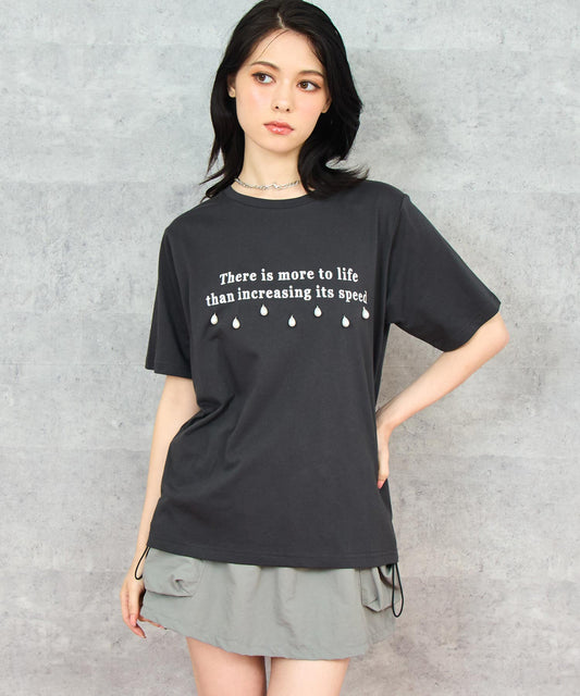 雫 パール 付き テキスト 刺繍 Tシャツ 793-9323