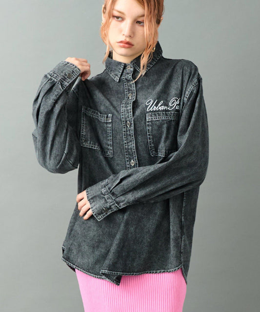 ケミカルウォッシュ 刺繍 オーバーサイズ デニム シャツ 793-9335