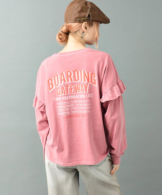 ピグメント加工 フリル付き ロゴ ロングスリーブ Tシャツ 793-9338