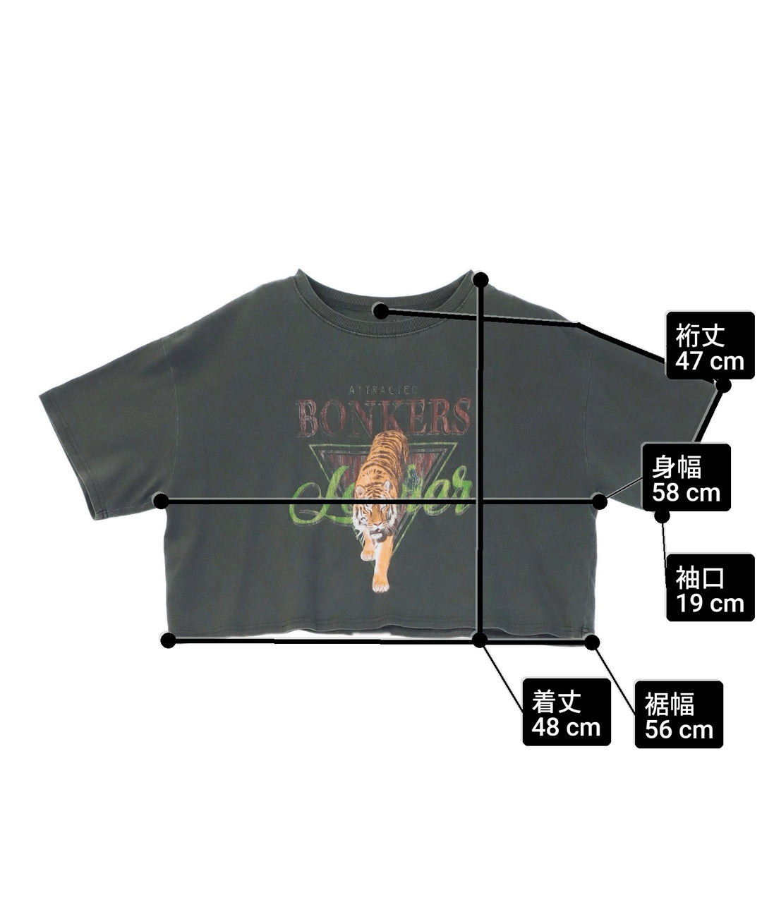 タイガー プリント ヴィンテージ風 クロップド Tシャツ 793-9340