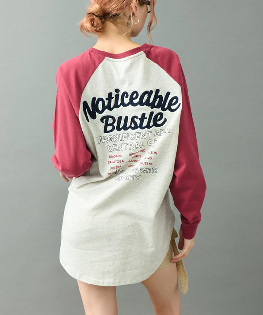 チェーン刺繍 バックプリント ラグラン ビッグ ロングスリーブ Tシャツ 793-9342