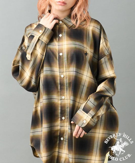 【BEVERLY HILLS POLO CLUB】ルーズ シルエット チェック シャツ 793-9349